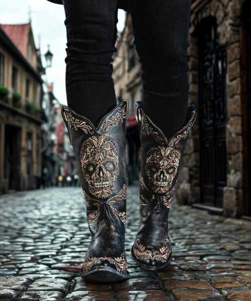 Step on stage with Miss "Skully"...fashioned in the signature Old Gringo black beige leather this boot demands attention from the minute you lay eyes on her.

Classy & Sassy this boot features crystal black beading that make you sit up and pay attention to all the intricate details of this boot...truly one of a kind Miss "Skully" is a must have for any true Old Gringo boot collection.

Shaft - 13"

Toe - 4L Snip

Heel - 9964 Walking Heel

Leather - Black Beige burnished leather