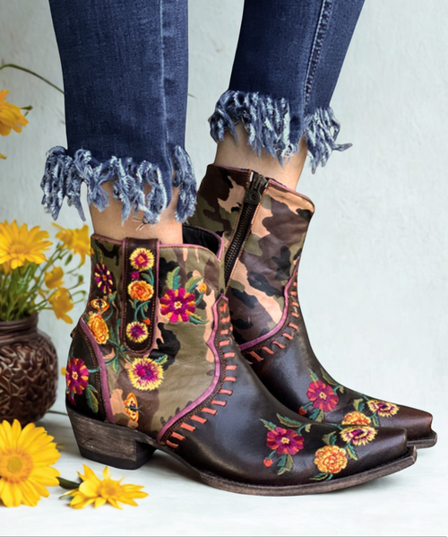 “I’m walkin’ here!” The namesake boots of the Midnight Cowboy collection have a little bit of everything that influenced us from the movie: from the signature color scheme of blacks and retro teal to the whimsical designs of hand-stitched florals and love birds, to the sneak peek of pony hide on the heel paying homage to the film’s iconic suitcase.

toe: snip
heel: riding heel/9964 (1.625")
shaft height: 13"
leather: various
features: contrast leather piecing, contrast leather overlay, contrast leather underlay, embroidery, contrast stitching, contrast leather lacing