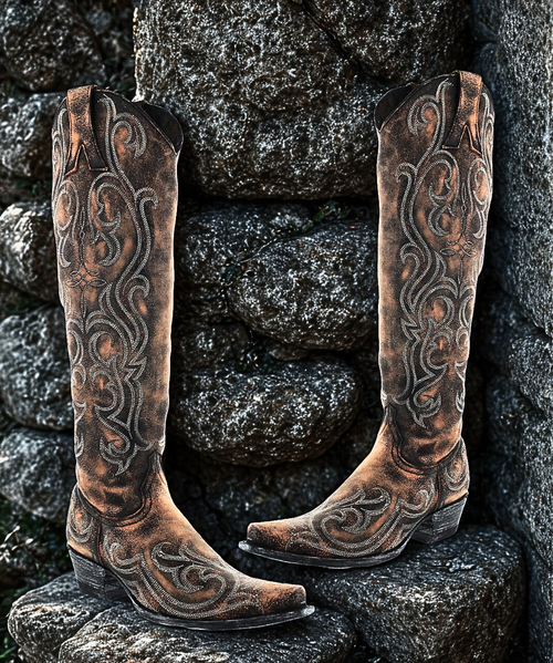 Old Gringo Dolce Stitch – 
Classic Western roots meet modern refinement in the Old Gringo Dolce Stitch Boots. Crafted from distressed black shedron cowhide leather, these tall beauties feature intricate Western stitching across the 18" shaft, vamp, and heel counter, offering timeless detail with a fashion-forward twist.
Designed with both function and style in mind, the leather pull straps and inner ankle zipper allow for easy wear, while the signature snip toe, cowgirl heel, and distressed leather sole stay true to Old Gringo’s legacy of quality and edge.
Perfect for dressing up denim or pairing with flowy dresses, the Dolce Stitch is an effortless statement boot that brings bold elegance to every step.
Details:
Color: Distressed Shedron Black
Leather: Premium Cowhide
Toe: 4L (Snip Toe)
Heel: 9964 (Traditional Cowgirl Heel – approx. 1.625")
Shaft Height: 18"
Features: Western stitching, inside ankle zipper, leather pull straps
Finish: Distressed leather sole for lived-in charm Old Gringo Dolce Stitch – 
Classic Western roots meet modern refinement in the Old Gringo Dolce Stitch Boots. Crafted from distressed black shedron cowhide leather, these tall beauties feature intricate Western stitching across the 18" shaft, vamp, and heel counter, offering timeless detail with a fashion-forward twist.
Designed with both function and style in mind, the leather pull straps and inner ankle zipper allow for easy wear, while the signature snip toe, cowgirl heel, and distressed leather sole stay true to Old Gringo’s legacy of quality and edge.
Perfect for dressing up denim or pairing with flowy dresses, the Dolce Stitch is an effortless statement boot that brings bold elegance to every step.
Details:
Color: Distressed Shedron Black
Leather: Premium Cowhide
Toe: 4L (Snip Toe)
Heel: 9964 (Traditional Cowgirl Heel – approx. 1.625")
Shaft Height: 18"
Features: Western stitching, inside ankle zipper, leather pull straps
Finish: Distressed leather sole for lived-in charm