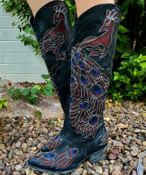 L2839-2 RF OLD GRINGO PEACOCK VESUVIO BLACK MULTI 18" LEATHER BOOTS (RELAXED FIT)