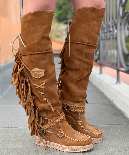 EL VAQUERO Delilah Drifter Silverstone Mou Leather Wedge Moccasin Boots