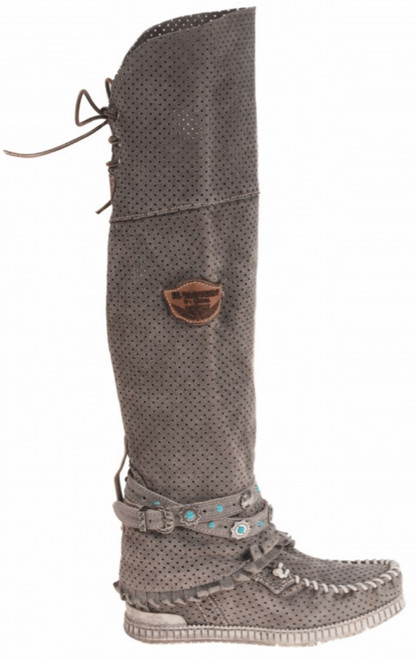 EL VAQUERO Beatrix Drainer Taupe Tall Leather Wedge Moccasin Boots EL VAQUERO Beatrix Drainer Taupe Tall Leather Wedge Moccasin Boots