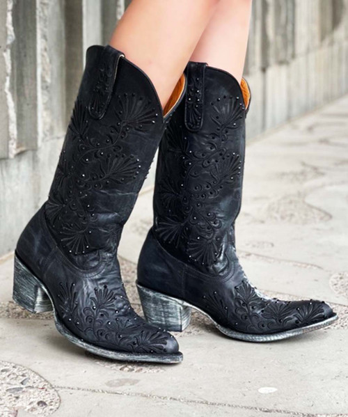 L1065-1 OLD GRINGO TAMMY CRYSTAL VESUVIO BLACK SWAROVSKI CRYSTAL BOOTS