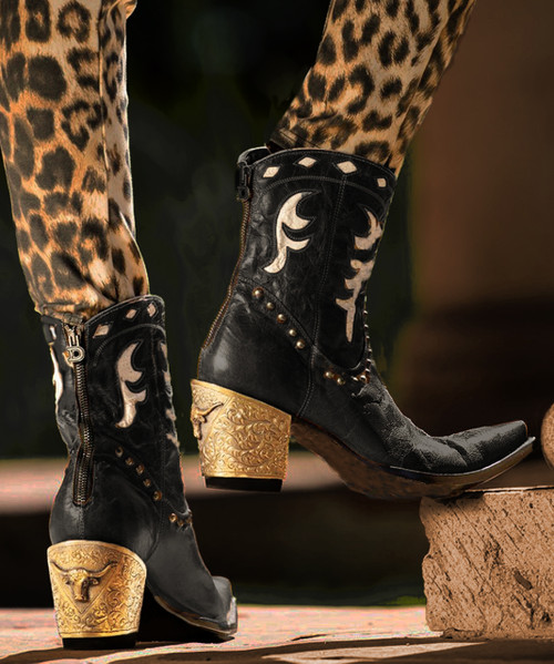 distressed black boots