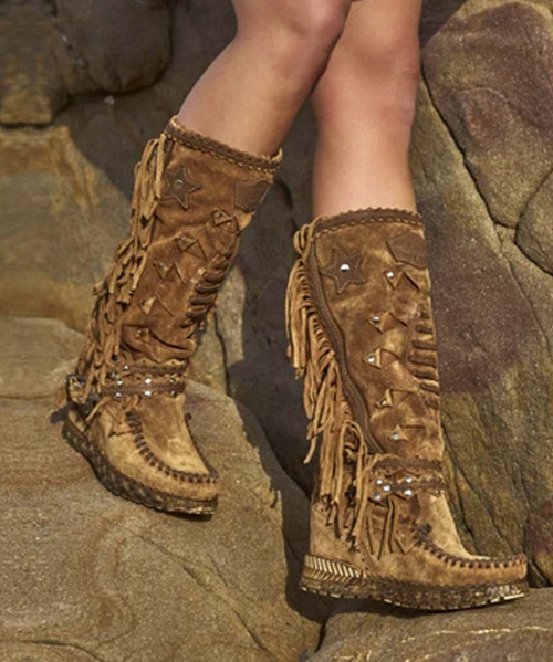 EL VAQUERO Squaw Peace Valley Silverstone Carmel Couro Leather Wedge Moccasin Boots EL VAQUERO Squaw Peace Valley Silverstone Carmel Couro Leather Wedge Moccasin Boots