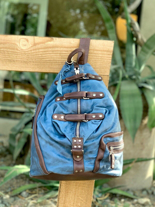 A.S.98 Birch Backpack River Blue Italian Leather Bag 