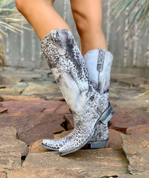 L 168-11 OLD GRINGO GRAY LEOPARDITO 15" LEATHER  COWGIRL BOOTS