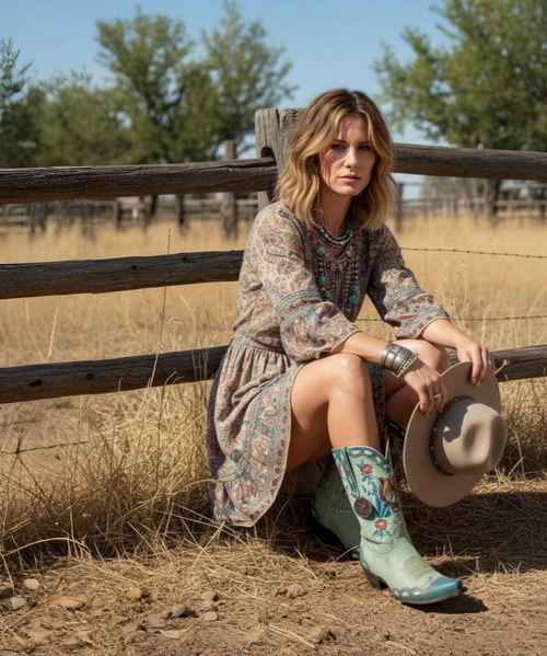 Lucky You!
 
These colorful kicks were designed to complement the 2022 Wild Horses collection, carrying on the western/horse motif with gorgeous hand-embroidered florals, horses, and horseshoes -- right side up to catch the luck, of course! -- accented by metallic studding and trimmed with contrasting overlay and underlay details. 
toe: 4 long
leather
heel: riding heel/ 9964 
shaft height: 10.5"
features: embroidery, overlay, and underlay