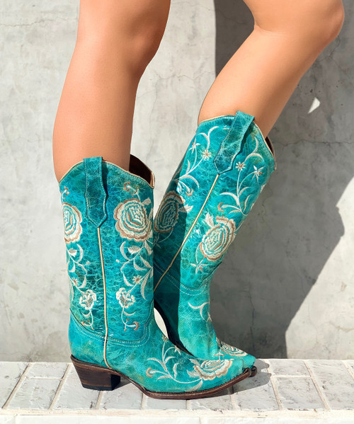L5712 CORRAL LD TURQUOISE FLORAL EMBROIDERY BOOTS