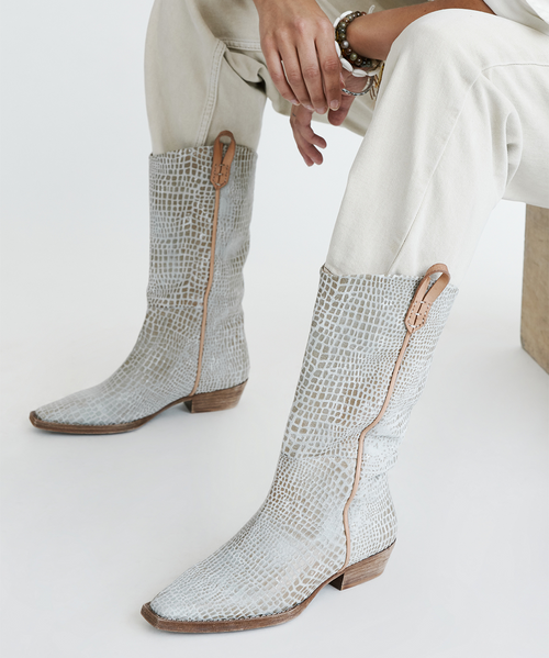 WE THE FREE Montage Tall White Croc Embossed Boots