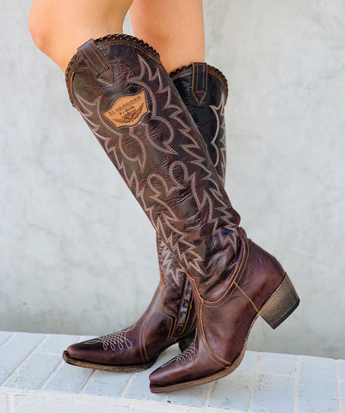 EL VAQUERO Miya Brass Chestnut 18" Snip Toe Leather Boots