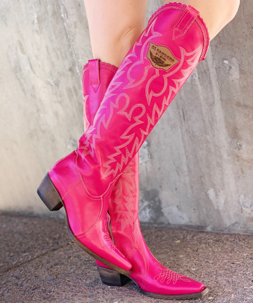 EL VAQUERO Miya Hot Pink 18" Snip Toe Leather Boots