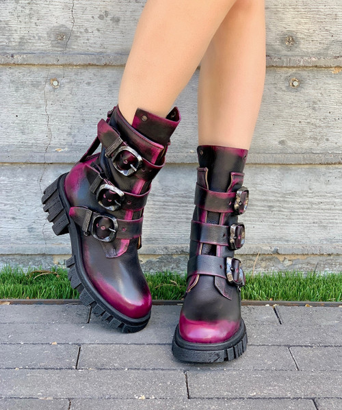 A.S.98 HAMISH FUCHSIA DAMI MOTO BRUSH OFF PLATFORM BIKER BOOTS