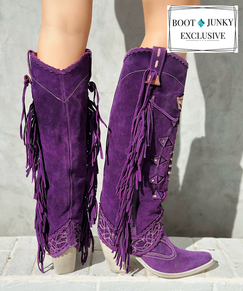 EL VAQUERO KATHERINE SILVERSTONE LAVENDER TALL WASHED LEATHER BOOTS