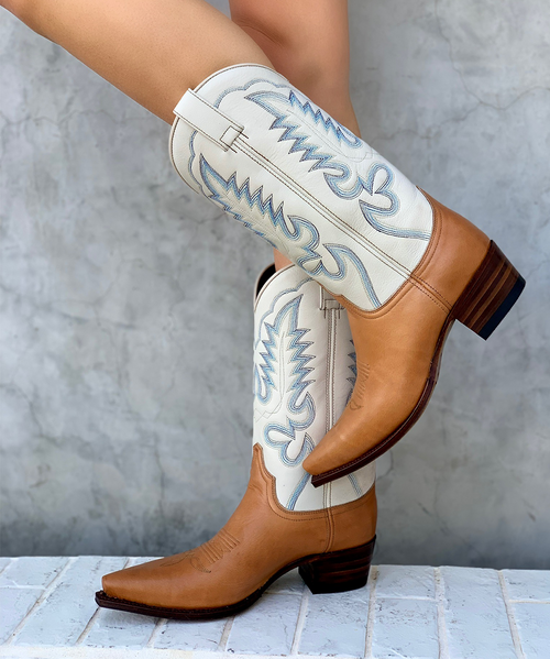 SENDRA 17604 JUDY CARMEL WINTER WHITE EMBROIDERED LEATHER BOOTS