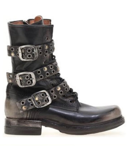 Buckle up Buttercup...this is your go to biker boot for the fall/winter 2024 collection.

The A.S.98 Archie is a biker style boot with multiple chrome studded boot belts fashioned over a soft Italian leather shaft.
 
The soft supple european leather is hand stitched to give you a long lasting and comfortable fit.  These gorgeous boots are a perfect mix of punk and elegance suitable for everyday wear no matter the occassion.  The inside zipper allows for easy on and off.
Leather Upper 
Rubber Sole 
1.75" Heel 
11.25" Shaft 
11" Shaft Circumference