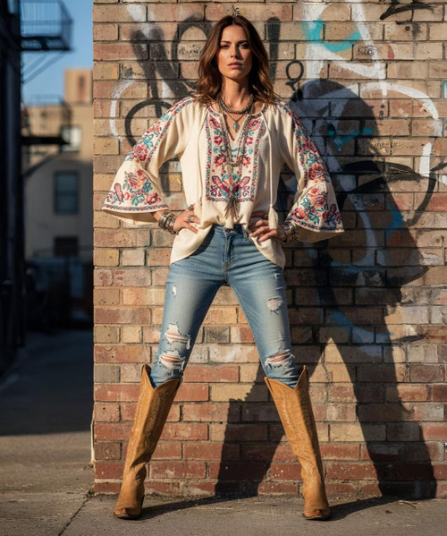 Turn some heads in these beautiful Mayra Relaxed Fit Boots from Old Gringo!
Constructed from a rich, distressed beige leather, this boot features cream colored embroidery in the classic Mayra pattern. 
A signature must have for any woman's closet!!!
Material: Leather
Shaft Circumference - 15"
Height: 18"
Toe: 4L Snip Toe
Heel: 9964 Turn some heads in these beautiful Mayra Relaxed Fit Boots from Old Gringo!
Constructed from a rich, distressed beige leather, this boot features cream colored embroidery in the classic Mayra pattern. 
A signature must have for any woman's closet!!!
Material: Leather
Shaft Circumference - 15"
Height: 18"
Toe: 4L Snip Toe
Heel: 9964