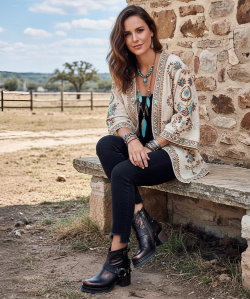 Fitted with bold metallic hardware, studded harness-style straps, and a heavy duty rubber sole, the moto chic A.S.98 Carter boot is a western-inspired style with major edge!

Handcrafted with distressed leather and a comfortable rounded toe, the Carter is ultra flattering and endlessly stylish.

DETAILS
Leather Upper
Leather Lining
Rubber Sole
2" Heel
1" Platform
5.25" Shaft Height
9" Shaft Circumference
Made in Europe