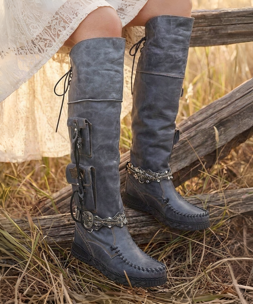 EL VAQUERO WANDERER DAKAR SMOKE TALL BOHO BRUSHED LEATHER BOOTS