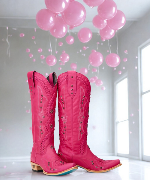Meet Cossette in Hot Pink. This wildly unexpected new use of braiding is as satisfyingly tactile as it is gorgeous. The supple, full grain leather lends itself perfectly to the intricate double helix of braiding that is sure to complete any look from casual to evening. Looking this good feels like it should be impossible to be this comfortable in these snip toe beauties, but we promise you will thank us later.

Details:

Shaft Height: 15"
Heel Height: 2"
Calf Circumference: 16"
Ankle Circumference: 13"
Toe Shape: Snip
Signature Turquoise Soles