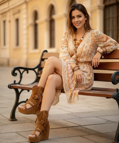 The Coleen boot is a must-have in the wardrobe of every loyal customer of El Vaquero brand. This double layered over-the-knee boot showcases the brand's signature handmade stitching on the instep, exquisite fringe detailing and an elegant lace-up back. Crafted with impeccable quality and attention to detail, the Coleen boot will enhance your look with sophistication and flair. Created in this new and amazing hand printed soft & subtle leather, a delicate balance of colors and tones that gives the item a lived-in look and an unprecedented vintage effect, typical of El Vaquero brand.
