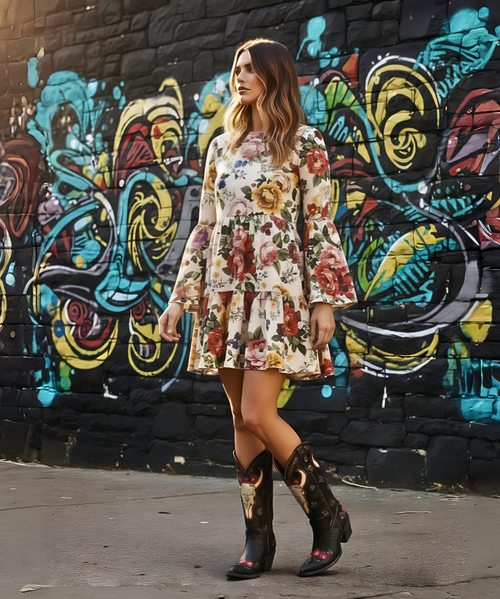 Old Gringo Salma Women's Cowboy Boots 
• Longhorn Skull Overlay 
• Floral Embroidery 
• Sturdy Pull Tabs 
• Leather Upper and Leather Lining 
• Distressed Leather Outsole 
• Snip Toe 
• Stacked Heel 
• Color: Black
Leather: Cowhide
Toe: LB
Heel: LB
Height: 13"