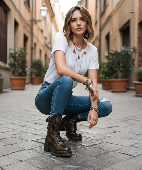 A.S.98 ASHER FUCHSIA RUB OFF RIVETED ITALIAN LEATHER BOOTS