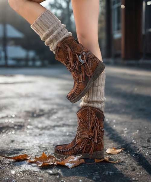 Arya in Leomarble – The Icon of El Vaquero
An enduring symbol of El Vaquero’s spirit, Arya has become the unmistakable icon of the brand — the embodiment of freedom, individuality, and untamed beauty. Crafted with impeccable quality and hand-finished artistry, this signature ankle boot features handmade stitching, side fringe, and nickel-free metallic accents, staying true to the brand’s heritage.

Now reimagined in Leomarble, an innovative blend of leopard and marble print, this seasonal edition arrives in a warm autumnal orange-brown hue. Lightly washed and vintage treated, the result is a bold yet wearable design that perfectly fuses wild charm with refined craftsmanship.

With a hidden 7 cm (2¾") internal wedge, Arya delivers a flattering silhouette without compromising comfort — making it a statement boot for every free-spirited soul.

Product Details:

Internal Wedge: 7 cm (approx. 2¾")

Leather: 100% calf suede

Print: Leopard-marble fusion (Leomarble)

Finish: Light vintage wash

Construction: Handcrafted stitching

Embellishments: Side fringe, 100% nickel-free metallic details

Sole: Rubber