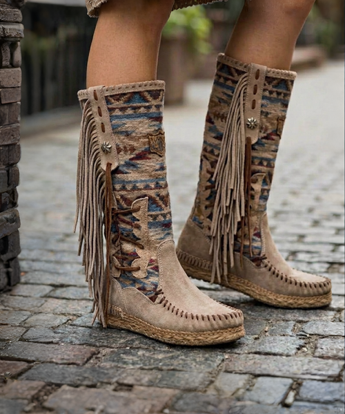 Our Vision moccasin-style boot features a plain over-the-knee bootleg, 2 3/4" hidden wedge, a cool ankle strap and the typical thick handmade stitching on the instep, distinctive feature of El Vaquero brand. Its simplicity gives the Vision boot a timeless elegance. Finished with the renowned Silverstone wash, a milestone of El Vaquero brand, that enhances every shade of leather, showcasing the most intense colors and making each boot unique in its kind.

Hidden wedge 2 3/4"
Vintage Treatment
100% Calf suede
Handmade Stitching
Hand-inserted details
Metal details 100% nickel-free
Rubber sole
Made in Italy