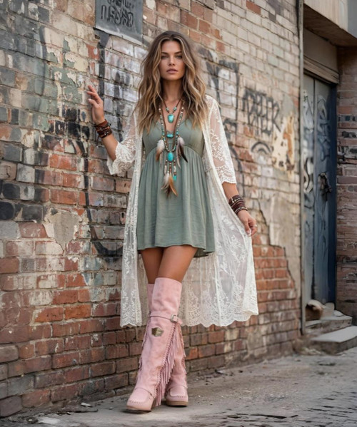 The Billie mid-calf boot by El Vaquero is where free-spirited style meets artisanal craftsmanship. Designed with a comfortable 2 ¾" hidden internal wedge, Billie delivers effortless lift while keeping all-day wearability front and center.

Soft, flowing fringe, beautifully crafted leather side tabs, and the brand’s signature thick hand-stitched toecaps create a look that’s both iconic and unmistakably El Vaquero. Finished in the celebrated Silverstone wash, this boot reveals rich, dimensional color variations that enhance every nuance of the suede—ensuring no two pairs are ever exactly alike.

Vintage-treated 100% calf suede, meticulous handcrafted stitching, and refined metallic accents come together for a timeless yet edgy silhouette that transitions seamlessly from everyday wear to elevated boho styling.

Details:

2 ¾" hidden internal wedge

Vintage treatment

100% calf suede

Handcrafted stitching

100% nickel-free metallic details

Rubber sole