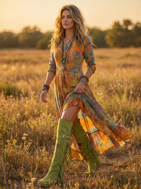 he Coleen boot is a must-have in every El Vaquero fan's wardrobe.

This incredible boot features a double shaft that reaches above the knee, signature hand stitching, beautiful side fringing and a stylish lace-up back.

Treated and gently washed with our Silverstone wash that creates incredible colour gradients on the suede. Available in this breath taking warm rojo red colour with tonal details.

Internal wedge 2 3/4"
Calf Suede
Vintage treatment
Handcrafted stitching
100% nickel-free metal details
Leather details
Rubber sole
Made in Italy