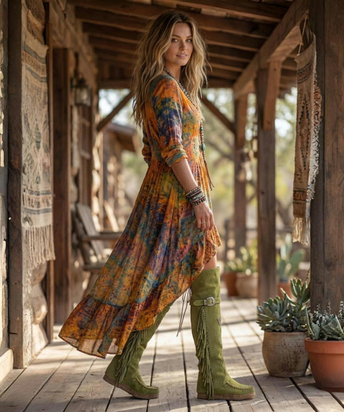 e Coleen boot is a must-have in every El Vaquero fan's wardrobe.

This incredible boot features a double shaft that reaches above the knee, signature hand stitching, beautiful side fringing and a stylish lace-up back.

Treated and gently washed with our Silverstone wash that creates incredible colour gradients on the suede. Available in this breath taking warm rojo red colour with tonal details.

Internal wedge 2 3/4"
Calf Suede
Vintage treatment
Handcrafted stitching
100% nickel-free metal details
Leather details
Rubber sole
Made in Italy