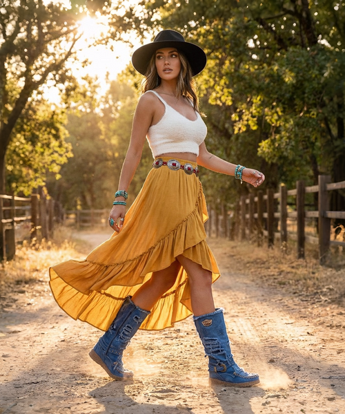 The Larson mid-leg moccasin boot is a bold new icon, created exclusively in the groundbreaking beige linen combination. This innovative design pairs prime-quality suede leather with denim, redefining what a statement boot can be.

Rich cowhide leather details adorned with ethnic motifs add depth and character, while intentional rips and a stone-wash vintage treatment give Larson its unmistakable, lived-in edge. Every handcrafted stitch and hand-inserted detail reflects El Vaquero’s dedication to craftsmanship and creative freedom.

Designed to disrupt the world of denim and elevate everyday style, Larson is revolutionary, expressive, and destined to stand apart.

Details:

100% denim and suede leather

Handmade stitching

Hand-inserted details

Leather accents with ethnic motifs

100% nickel-free metal details

Leather sole

Made in Italy