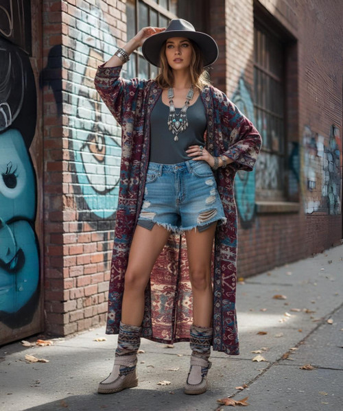 Ether Boot – Effortless Elegance, Timeless Comfort
Beloved for its signature blend of style and simplicity, the Ether Boot is one of El Vaquero’s most celebrated designs. This bestselling moccasin-inspired boot is crafted with impeccable care, featuring a 2¾" internal wedge for hidden lift, a supportive ankle strap, and El Vaquero’s distinctive handcrafted stitching.
The Ether stands out for its unique material mix: luxurious suede calfskin paired with tribal-patterned cotton fabric, giving the boot a textured, earthy aesthetic. The interior is fully lined in soft boiled wool, ensuring warmth and comfort in cooler climates. A vintage wash, nickel-free metallic accents, and durable rubber sole complete this all-season essential — perfect for free-spirited souls who value both elegance and ease.
Product Details:
Internal Wedge: 2¾" (7 cm) for subtle lift
Materials: Premium suede calfskin & tribal cotton fabric
Lining: Boiled wool for warmth and comfort
Construction: Handcrafted stitching, ankle strap for support
Hardware: 100% nickel-free metal details
Accents: Leather trims, vintage treatment
Sole: Rubber for grip and durability
Origin: Made in Italy Ether Boot – Effortless Elegance, Timeless Comfort
Beloved for its signature blend of style and simplicity, the Ether Boot is one of El Vaquero’s most celebrated designs. This bestselling moccasin-inspired boot is crafted with impeccable care, featuring a 2¾" internal wedge for hidden lift, a supportive ankle strap, and El Vaquero’s distinctive handcrafted stitching.
The Ether stands out for its unique material mix: luxurious suede calfskin paired with tribal-patterned cotton fabric, giving the boot a textured, earthy aesthetic. The interior is fully lined in soft boiled wool, ensuring warmth and comfort in cooler climates. A vintage wash, nickel-free metallic accents, and durable rubber sole complete this all-season essential — perfect for free-spirited souls who value both elegance and ease.
Product Details:
Internal Wedge: 2¾" (7 cm) for subtle lift
Materials: Premium suede calfskin & tribal cotton fabric
Lining: Boiled wool for warmth and comfort
Construction: Handcrafted stitching, ankle strap for support
Hardware: 100% nickel-free metal details
Accents: Leather trims, vintage treatment
Sole: Rubber for grip and durability
Origin: Made in Italy