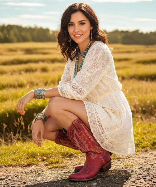 Liberty Black CORAL RED Cowgirl Boots
HOT. BOLD. UNFORGETTABLE.
This Liberty Black style is a must-have for boot lovers and collectors alike! Crafted in eye-catching Coral Red these boots make a fierce statement while remaining effortlessly wearable. The soft blue leather footbed adds warmth and contrast, while subtle stitching delivers just the right touch of Western flair.

With a 12-inch shaft, classic snip toe, and a 1¾" walking heel, this silhouette is as flattering as it is comfortable — ready to take you from festival days to downtown nights. Limited in quantity and high in demand, these boots won’t be around forever. Grab your pair before they ride off into the sunset!
This boot runs a half size small, for help with sizing!
Measurements:

Shaft Height: 12"

Heel: 1¾" Walking Heel

Toe: Snip

Fit: Standard Width

Color: Coral Red