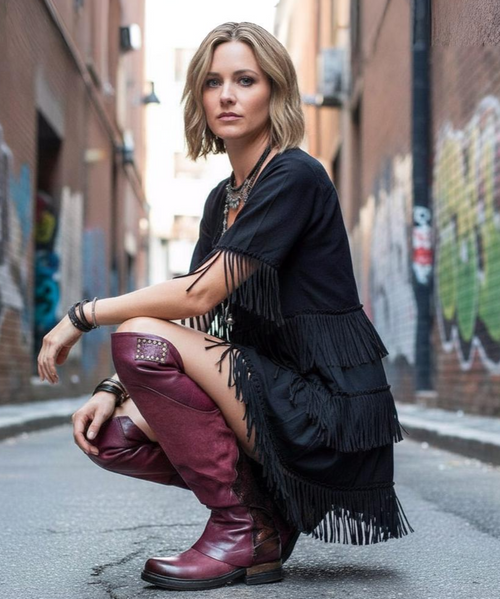 Find your bliss in the A.S.98 Ardie Boot. These knee-high beauties feature handcrafted patchwork leather, embossed detailing, and subtle hammered metallic studs for the perfect touch of boho edge.
Pair them with distressed denim shorts in the summer or a midi dress and denim jacket in the fall—the Ardie is your go-to boot for effortless, year-round style. Wherever you wander, these boots will keep you free fallin’ in fashion.
DETAILS
Leather Upper
Leather Lining
Rubber Sole
1.5" Heel / 1" Platform
20.5" Shaft Height
15" Shaft Circumference
Measurements taken from size 37
Made in Europe