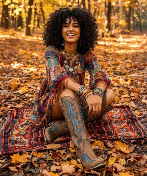 Three Words: To. Die. For. ?
We are head over heels for these stunning Liberty Black Boots! Crafted with richly distressed canela beige leather, they feature azul blue inlays and a chic snip toe that blends timeless Western charm with modern, fashion-forward flair.

The 17" tall silhouette elongates the leg beautifully, while the soft vintage-treated leather gives them that perfect broken-in feel from the very first step. Finished with an easy walking heel, these boots are the kind you’ll wear year-round — pair them with dresses, denim, festival fits, or date-night looks for a show-stopping style moment.

These beauties aren’t just boots… they’re a whole vibe. Get ready for compliments.

Measurements:
Shaft Height: 17"

Shaft Opening: 14.5" circumference

Heel Height: 1 3/4"

Toe: SNIP

Width: Standard