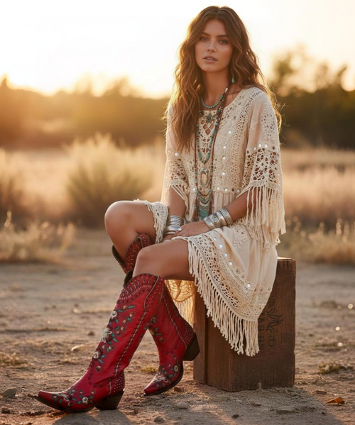 NOTE - On Order sizes due to arrive on or before 11/30/25 - 12/15/25...Custom Orders are due to arrive 120-150 days from the order date.

The Double D by Old Gringo Almost Famous boots are not "Almost Famous"...they are over the top FAMOUS!!!

Fashioned with studding on the heel and exceptional embroidered detailing these boots are one of a kind.

The unique floral embroidered multicolored flowers set the tone for a boot that is destined to be a favorite for years to come.

Dress it down with skinny jeans or up with a sexy dress the Almost Famous is Famous already. 

Measurements:

Shaft Height - 17"
Shaft Opening - 14" circum.
Heel Height - 3" 
Toe - Snip Toe
Standard Width