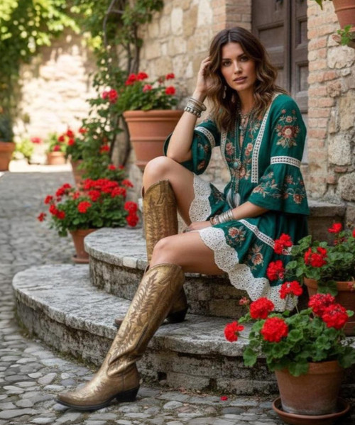 L1213-29 OLD GRINGO MAYRA BURNISHED GOLD 18' LEATHER BOOTS (SNIP/9964)