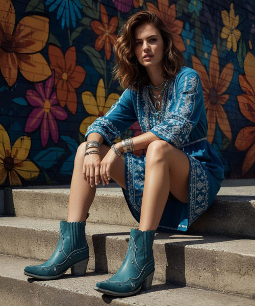 Gorgeous bootie from Old Gringo that features a gusseted shaft, silver studs in just the right places and a pull strap on the back of the boot.  Pairs with just about any outfit no matter the occasion.
