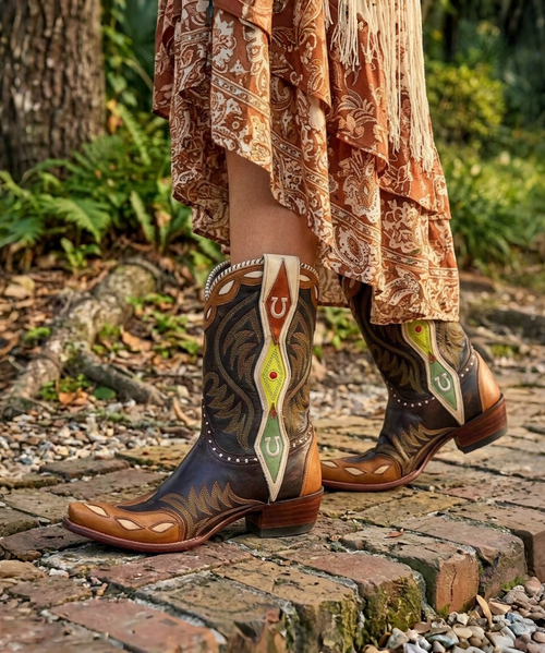 reimagine this image giving it a more boho western vibe with a southern annabellum house backdrop and a 35 year old model that has long flowing highlighted hair with a boho western vibe mini dress, boho necklace and bracelet