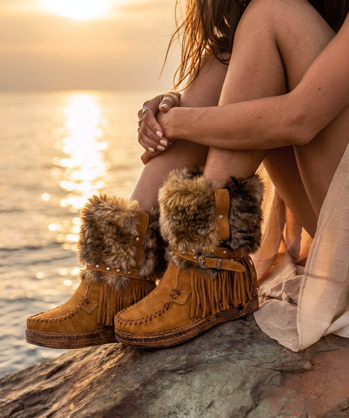 Edith is El Vaquero’s ankle boot with a bold, show-stopping presence, designed for those who love statement volumes and eye-catching details. The style is crafted in soft, washed fur that creates a strong yet sophisticated impact. Side fringe, visible stitching and a strap with buckle strike a balance between character and refinement. The internal wedge ensures comfort and support, making Edith perfect to wear for long hours without giving up the wow effect.
 

Internal Wedge 7 cm (approx 2.75 inches)
Vintage treatment
Washed fur
Handcrafted stitching
100% nickel-free metal details
Rubber sole
Made in Italy