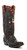 The boots are made from distressed brown leather and feature striking red, cream, and navy leather inlays forming large eagle wings and star motifs along the shaft and foot. The design resembles a stylized American flag theme, with scattered stars and sweeping wing shapes that give the boots a powerful, rugged look.

Additional details include:

Tall western shaft with red leather pull tabs decorated with embroidered stars

Pointed snip toe for a classic cowboy silhouette

Layered leather appliqué and contrast stitching

Distressed stacked heel and worn-in leather finish for a vintage character

The craftsmanship and artistic leatherwork give the boots a collectible western fashion feel, similar to statement styles often associated with artisan bootmakers like Old Gringo or Double D Ranch collaborations.

Overall, the boots project a bold, patriotic cowgirl style—perfect for someone who loves standout western footwear with handcrafted personality