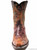 Heavily sanded medium brown burnished leather on vamp and pulls.  
Heavily sanded chocolate burnished leather used for top, heel foxing, fancy wingtip, and collar.  
Sanded green burnished leather used for cactus inlays on top. 

1/2" scallop.  
Details for Old Gringo Cactus Pee Wee
10" height
4L toe (elongated classic box toe)
9964 heel (traditional cowgirl 1 5/8")
Heavily sanded chocolate sole and heel finish