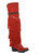 These boots are a bold pair of tall red suede western boots designed with dramatic fringe and handcrafted detailing ?❤️

Made from rich crimson suede, the boots feature multiple layers of long cascading fringe that run down the shaft, creating movement and a striking statement look. Around the upper shaft is a decorative beaded band with geometric Southwestern patterns, complemented by antiqued metal studs that trim the boot and add a rugged western edge.

Additional details include:

Intricate stitched pattern on the toe

Studded accents along the welt and shaft

Stacked wooden walking heel

Rounded western toe silhouette

Soft suede construction for a luxurious feel

The combination of fringe, beadwork, and studs gives these boots a boho-western statement style, perfect for pairing with denim, dresses, or festival looks. They embody a free-spirited cowgirl aesthetic while still showcasing artisan craftsmanship and bold personality.