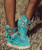 EL VAQUERO Lyanna Silverstone Marine Turquoise Leather Wedge Moccasin Boots