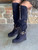 EL VAQUERO Huntress Silverstone Aster Midnight Navy Black Accent Tall Boho Brushed Leather Boots