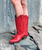 CORRAL RED MATCHING STITCH PATTERN & INLAY PULLSTRAPS LEATHER BOOTS 