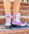 DL1002-27 MEXICANA DRAGON PINK AND WHITE LEATHER BOOTS