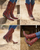 These boots are a bold, head-turning statement piece—rich in color, texture, and intricate detail ❤️‍??

Overall Look

Crafted from deep red distressed leather, these tall western boots have a striking, worn-in character that gives them instant vintage appeal. The silhouette is classic cowgirl with a slim shaft, pointed toe, and stacked heel, but the detailing takes them to another level.

Design Details
Intricate gold embroidery flows throughout the shaft and vamp in elegant, swirling patterns, adding a touch of feminine artistry
Rows of metallic studs trace curved panels along the sides, creating movement and dimension while adding a subtle edge
The studwork forms bold, sculptural shapes that frame the boot and draw the eye from top to toe
A snip toe and slightly angled heel give them that sleek, flattering western profile
Texture & Finish
The leather has a softly distressed, almost burnished finish, enhancing the rich red tones with depth and variation
Studs bring in a mix of matte and shine, contrasting beautifully against the warm leather
Styling Vibe

These boots feel like the perfect blend of romantic western and rock ‘n roll attitude—ideal with denim, dresses, or anything that calls for a standout piece. They’re confident, feminine, and undeniably eye-catching